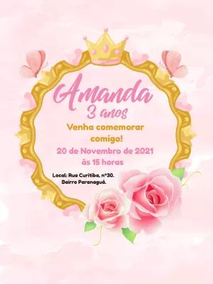 Convite Aniversário Princesa com Coroa para Editar Online