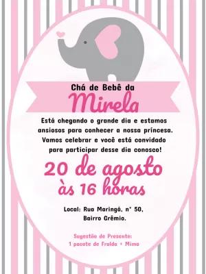 Convite Chá de Bebê Elefantinha Rosa para Editar Online
