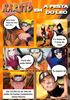 Convite de Aniversário Naruto Estilo Mangá para Editar Online