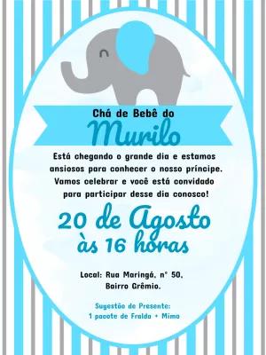 Convite Chá de Bebê Elefantinho Azul para Editar Online
