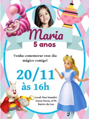 Convite Aniversário Alice no País das Maravilhas com Foto para Editar
