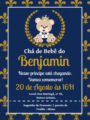 Convite Chá de Bebê Ursinho Príncipe Azul para Editar Online