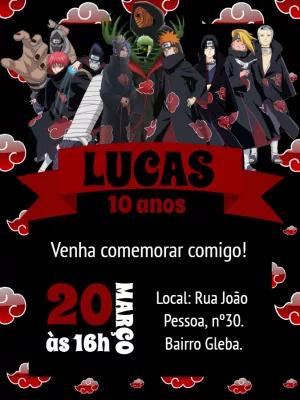 Convite Aniversário Akatsuki com Personagens para Editar Online
