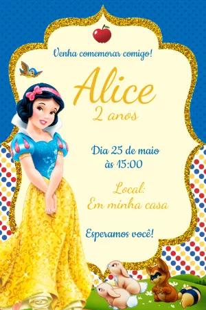 Convite de Aniversário Branca de Neve para Editar Online