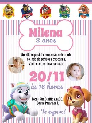 Convite Aniversário Patrulha Canina Menina para Editar Online