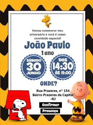 Convite de Aniversário Snoopy e Sua Turma para Editar Online