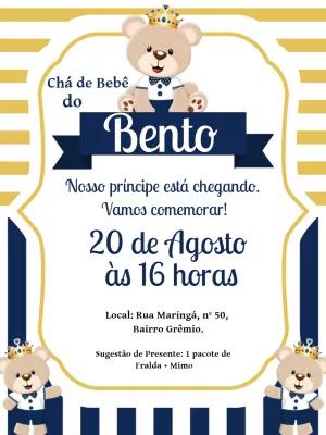 Convite Chá de Bebê Ursinho Príncipe para Editar Online