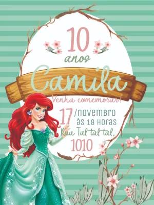Convite Aniversário Princesa Ariel para Editar Online