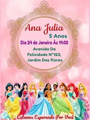 Convite de Aniversário Princesas Disney para Editar Online