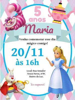 Convite Aniversário Alice no País das Maravilhas para Editar