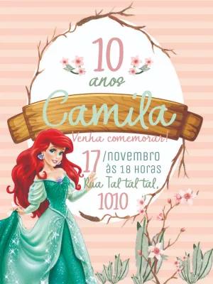 Convite de Aniversário Princesa Ariel para Editar Online