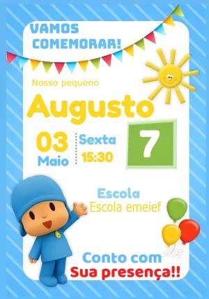 Convite de Aniversário Pocoyo Azul para Editar Online