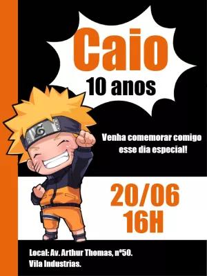 Convite de Aniversário Naruto Chibi para Editar e Enviar Online