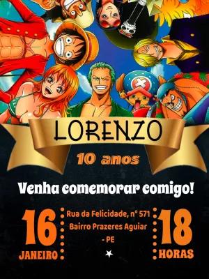 Convite de Aniversário One Piece com Personagens para Editar