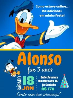 Convite Aniversário Pato Donald para Editar Online