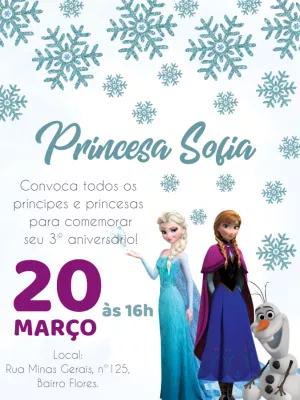 Convite de Aniversário Frozen com Personagens para Editar
