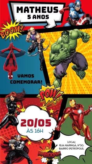 Convite de Aniversário Vingadores Heróis para Editar Online