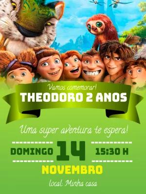 Convite de Aniversário Croods com Personagens para Editar Online