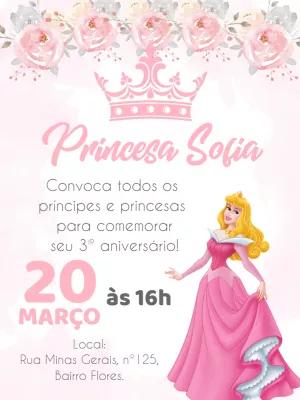 Convite Aniversário Princesa Aurora Editável Online para Imprimir
