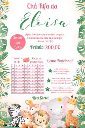 Convite Chá Rifa Safari com Animais para Editar Online