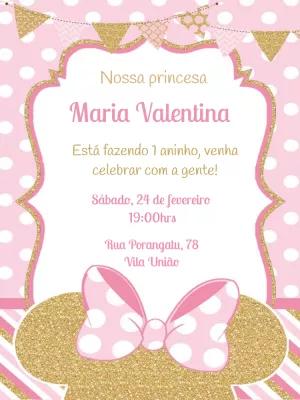 Convite Aniversário Minnie Rosa e Dourado para Editar Online