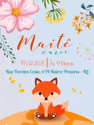 Convite de Aniversário Raposa Floral para Editar Online