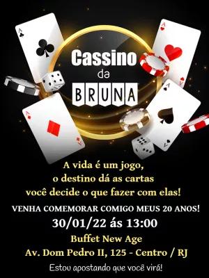Convite de Aniversário Cassino com Cartas e Dados para Editar