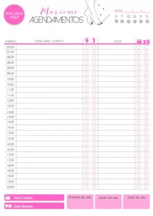 Agenda para Manicure e Pedicure Editável para Imprimir