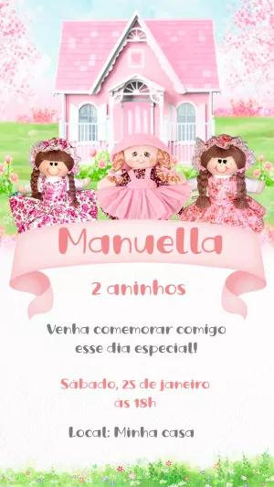 Convite Aniversário Casa de Boneca com Bonecas Fofas para Editar