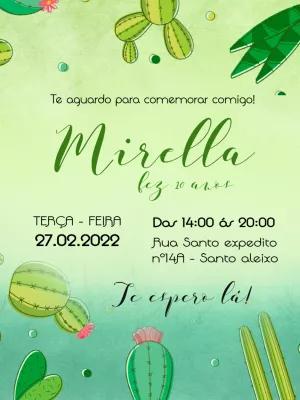 Convite de Aniversário Tema Cacto para Editar Online
