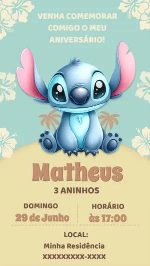Convite de Aniversário Stitch para Editar Online e Imprimir