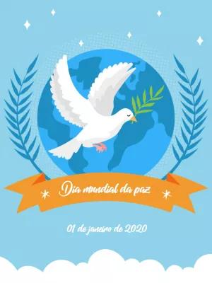 Arte Editável Dia da Paz com Pomba e Planeta para Postar