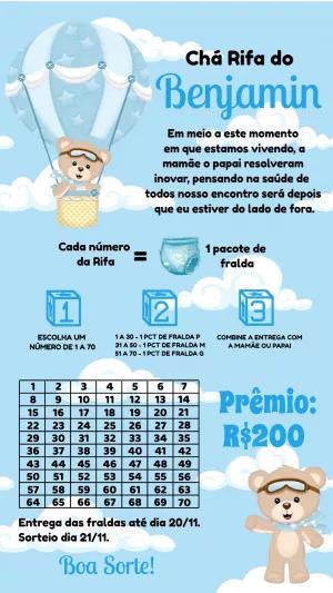 Convite Chá Rifa Ursinho Baloeiro Editável Online