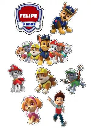 Topo de Bolo Patrulha Canina com Personagens para Editar