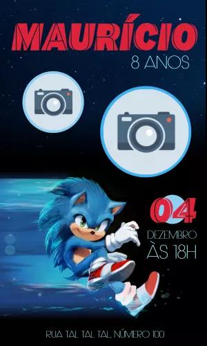 Convite de Aniversário Sonic com Foto para Editar Online