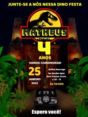 Convite Aniversário Jurassic Park Dinossauro para Editar