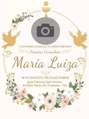 Convite de Primeira Comunhão com Foto Floral para Editar Online