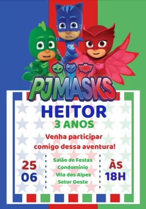 Convite Aniversário PJ Masks com Heróis para Editar Online