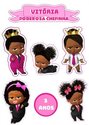 Topo de Bolo Poderosa Chefinha Negra para Editar e Imprimir
