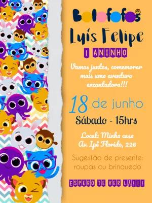 Convite de Aniversário Bolofofos para Editar Online