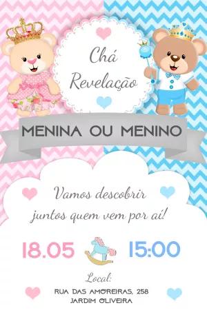 Convite Chá Revelação Ursinhos Realeza para Editar Online