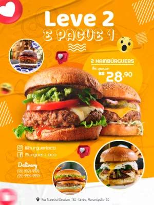 Modelo de Flyer para Hamburgueria Editável Online