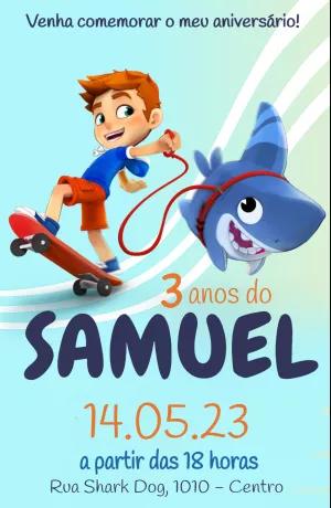 Convite de Aniversário Tubacão com Menino para Editar Online