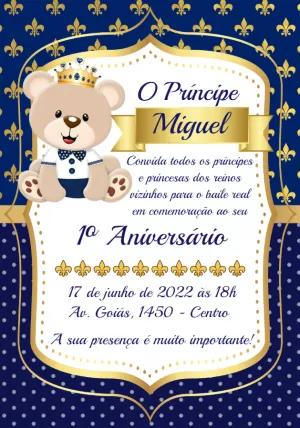 Convite Aniversário Ursinho Príncipe para Editar Online