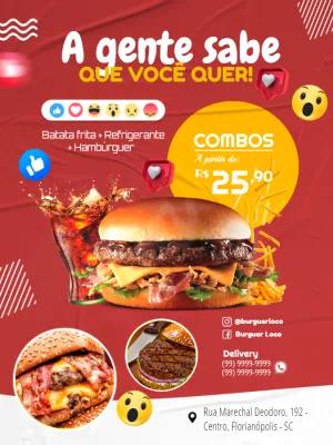 Flyer de Hamburgueria com Promoção de Combo para Editar Online