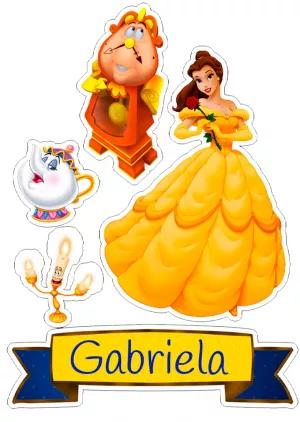 Topo de Bolo A Bela e a Fera Editável com Personagens