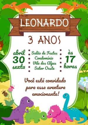 Convite Aniversário Dinossauro Baby para Editar Online