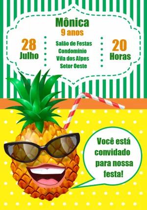 Convite de Aniversário Abacaxi Tropical para Editar Online