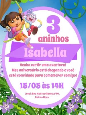 Convite de Aniversário Dora Aventureira para Editar Online