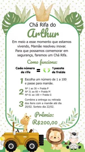 Convite Chá Rifa Safari com Animais para Editar Online